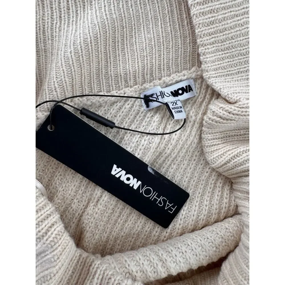 Fashion Nova Sweater Dress Plus Sz 2X One Shoulder Sexy Grunge Distressed Club - Picture 13 of 16